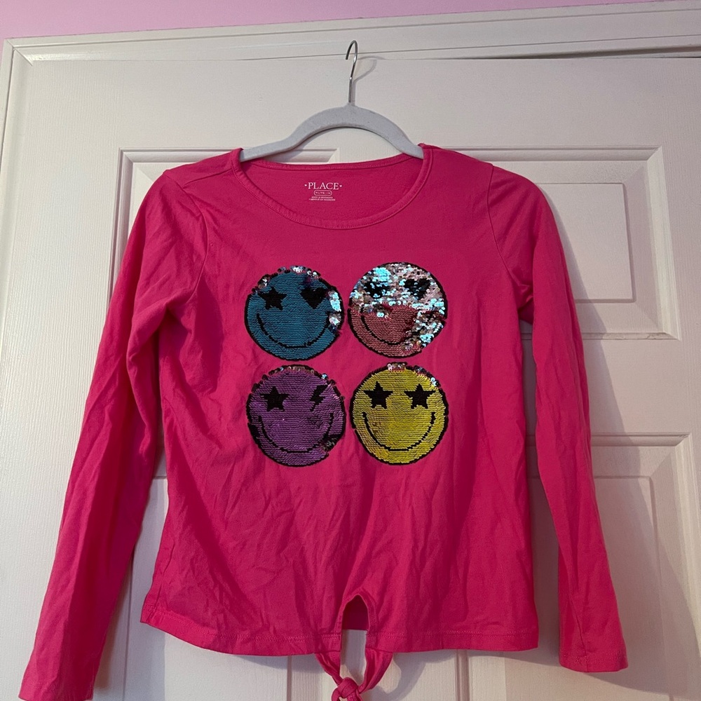 Girls Children Place long sleeve shirt flippy sequin smiley faces